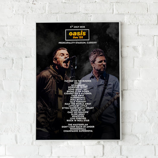 Oasis Live '25 | Saturday 5th July | Cardiff Principality Stadium Setlist Print