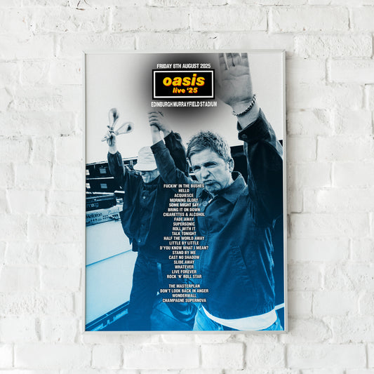 Oasis Live '25 | Friday 8th August | Edinburgh Murrayfield Stadium Setlist Print